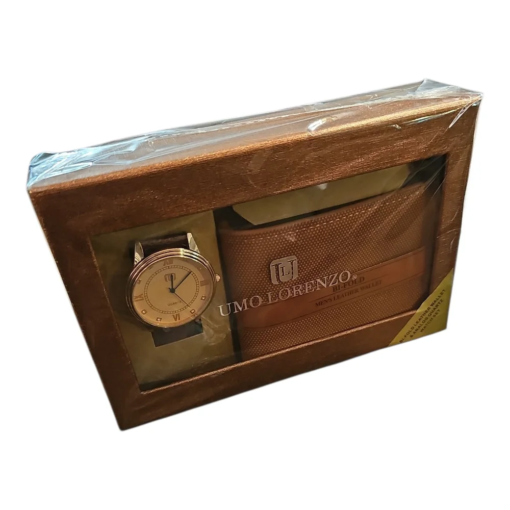MENS BI-FOLD LLEATHER WALLET & ANALOG QUARTZ WATCH SET